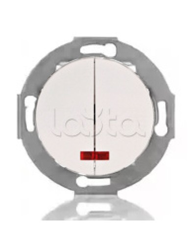 Выключатель двухклавишный Экопласт (схема 5L) с индикатором 10 A, 250 B (белый) Vintage в Калуге Розетки компьютерные и телефонные Pintop.ru