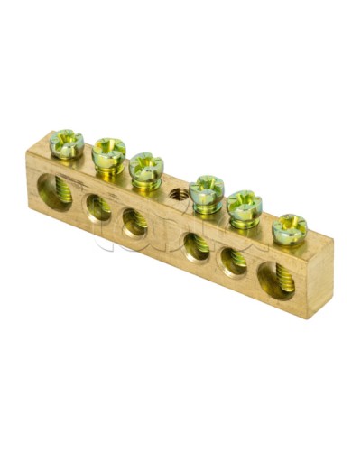 Шина PEN ноль-земля (8х12мм) 6 отверстий латунь крепеж по центру EKF PROxima (sn0-125-6-c) в Калуге Клеммные колодки Pintop.ru