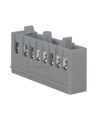 Шина фаза L (6х9мм) 8 отверстий латунь серый изолированный корпус на DIN-рейку EKF PROxima (sn0-63-8-is) в Калуге Клеммные колодки Pintop.ru