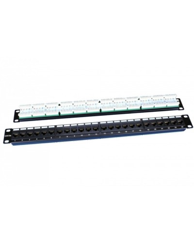 Патч-панель 19, 1U, 24 порта RJ-45, категория 5e, Dual IDC, ROHS, цвет черный Hyperline PP3-19-24-8P8C-C5E-110D в Калуге Патч панель Pintop.ru
