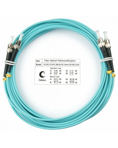 Шнур оптический duplex ST-ST 50/125 MM OM3 5 м LSZH Cabeus FOP-50-ST-ST-5M в Калуге Патч-корды и пигтейлы Pintop.ru