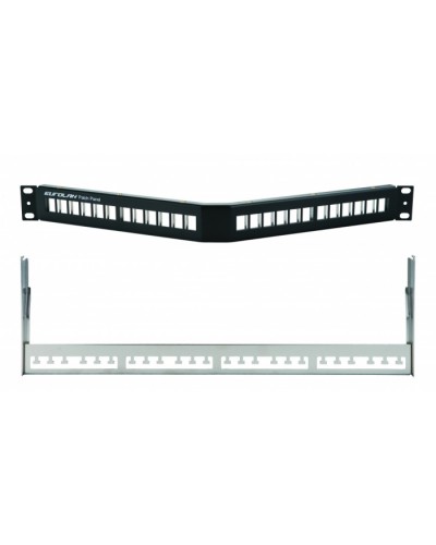 Коммутационная угловая панель 19” наборная, FTP, 1U, 24 порта, черный Eurolan (27A-00-24BL) в Калуге Патч панель Pintop.ru