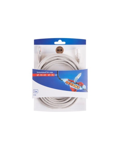 Патч-корд U/UTP RJ45-RJ45, CAT 5e, PVC, серый, 5м REXANT 06-3204 в Калуге Патчкорды (медные) Pintop.ru