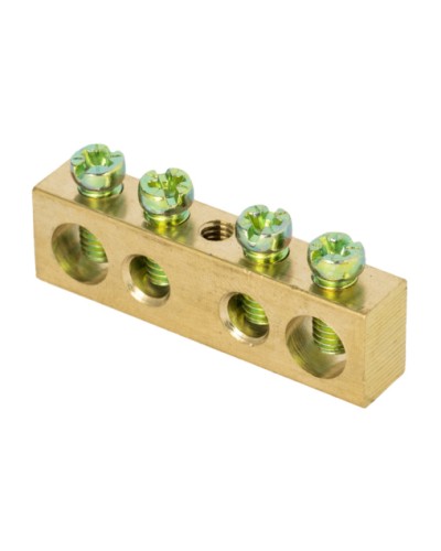 Шина PEN ноль-земля (8х12мм) 4 отверстия латунь крепеж по центру EKF PROxima (sn0-125-4-c) в Калуге Клеммные колодки Pintop.ru