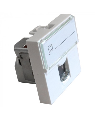 Вставка Mosaic 45x45, RJ-45 STP, кат.6, со шторкой и увеличенным окном маркировки, белая LANMASTER LAN-SIP-23S6-WH в Калуге Модули Keystone Pintop.ru