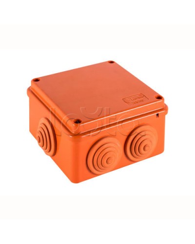 JBS100 Коробка огн. E110, о/п 100х100х55мм, без галогена, 6 вых., IP55, цвет оранж. Экопласт (43377HF) в Калуге Коробки (ОКЛ) Экопласт Pintop.ru