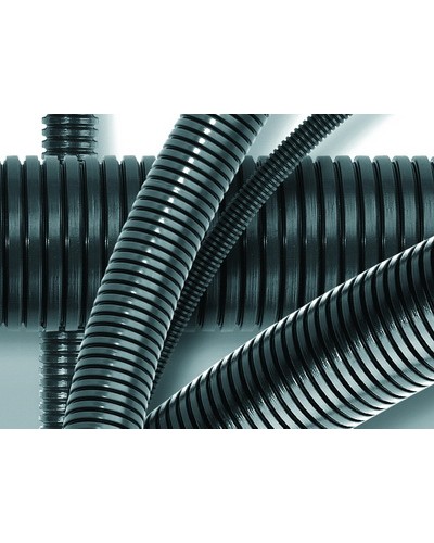 Труба ПА 6 гофр. DN12мм, ПВ-0, Dвн 12,2 мм, Dнар 15,8 мм, цвет тёмно-серый, без протяжки DKC PA601216F0 в Калуге Гладкая труба Pintop.ru