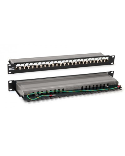 Патч-панель 19, 1U, 24 порта RJ-45 полн. экран., категория 6, Dual IDC, цвет черный Hyperline PP3-19-24-8P8C-C6-SH-110D в Калуге Патч панель Pintop.ru