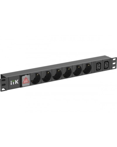 ITK 6 розеток нем. ст. + 2 С13 LED 1U вх. С14 алюмин.(PH12-6D2C133) в Калуге Блоки розеток Pintop.ru