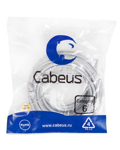 Патч-корд FTP, категория 6, F/UTP экранированный, LSZH, 15 м, серый Cabeus PC-FTP-RJ45-Cat.6-15m-LSZH в Калуге Патчкорды (медные) Pintop.ru