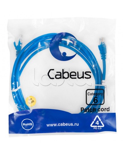 Патч-корд UTP, категория 6, 3 м, неэкранированный, синий Cabeus PC-UTP-RJ45-Cat.6-3m-BL в Калуге Патчкорды (медные) Pintop.ru
