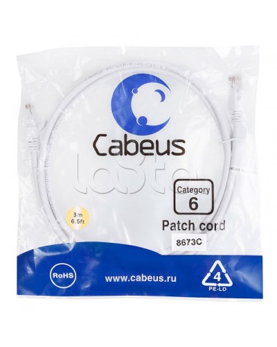 Патч-корд UTP, категория 6, 3 м, неэкранированный, белый Cabeus PC-UTP-RJ45-Cat.6-3m-WH в Калуге Патчкорды (медные) Pintop.ru