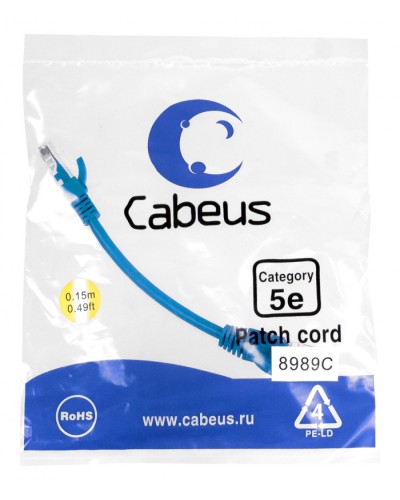 Патч-корд медный U/UTP кат.5е (0,15м) LSZH (синий) Cabeus (PC-UTP-RJ45-Cat.5e-0.15m-BL-LSZH) в Калуге Патчкорды (медные) Pintop.ru
