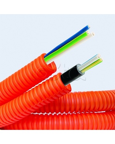 Электротруба ПНД гибкая гофр. д.16мм, цвет оранжевый, с кабелем ВВГнг(А)-LS 3х1,5мм² РЭК ГОСТ+, 50м DKC 7L91650 в Калуге Труба гофрированная Pintop.ru