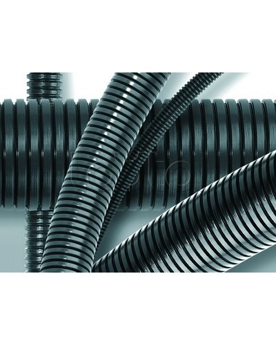 Труба ПА 6 гибкая гофр. д.10мм, ПВ-0, без протяжки, 100м, цвет тёмно-серый DKC 80010 в Калуге Труба гофрированная Pintop.ru