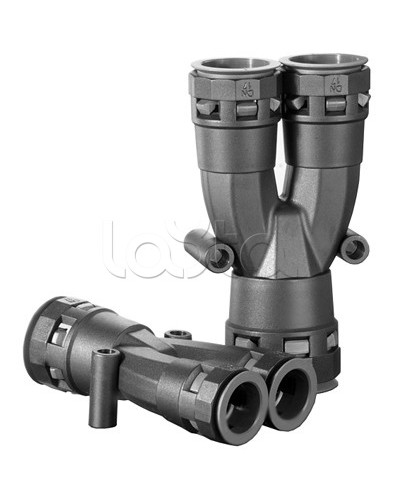 Разветвитель DN 1х17 + 2х12 мм, полиамид, цвет черный DKC PAY171212N в Калуге Повороты, муфты, тройники Pintop.ru