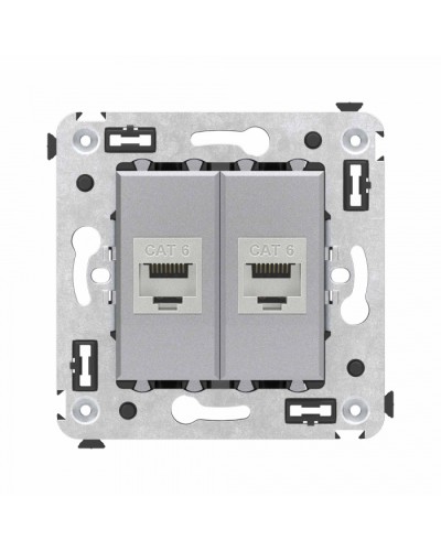 Компьютерная розетка RJ-45 в стену, кат.6 двойная экранированная, Avanti, Закаленная сталь DKC (4404794) в Калуге Розетки компьютерные и телефонные Pintop.ru