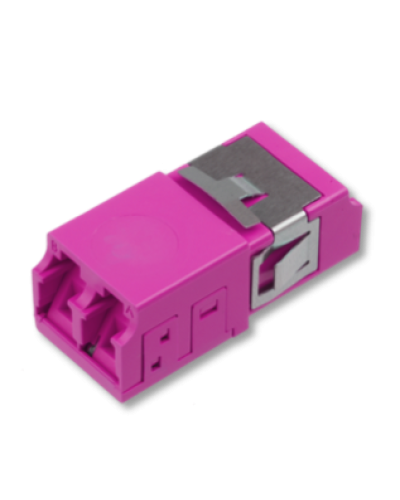 Оптический адаптер OM4, дуплекс LC, без фланцев, со шторками, пурпурный Eurolan (36A-40-2L-11MG) в Калуге Проходные адаптеры и розетки оптические Pintop.ru