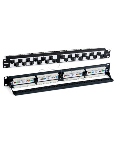 Патч-панель 19, 1U, с угловыми портами, 24 порта RJ-45, категория 6 Hyperline PP2A-19-24S-8P8C-C6-110 в Калуге Патч панель Pintop.ru
