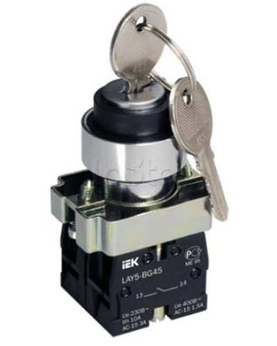 Переключатель LAY5-BG45 на 2 положения с ключом без фиксации IEK BSW80-BG-2-K02 в Калуге Аксессуары для стоек и шкафов Pintop.ru