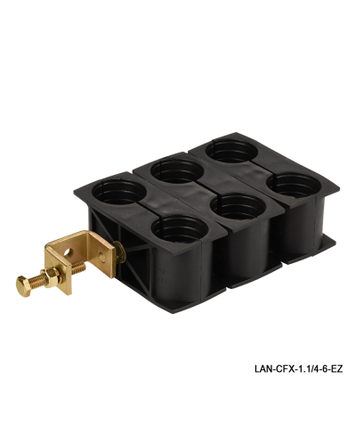 Комплект крепления для 6-ти коаксиальных кабелей диаметром 1-1/4, со струбциной LANMASTER LAN-CFX-1.1/4-6-EZ в Калуге Аксессуары для стоек и шкафов Pintop.ru