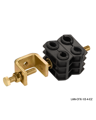 Комплект крепления для 4-х коаксиальных кабелей диаметром 3/8-1/2, со струбциной LANMASTER LAN-CFX-1/2-4-EZ в Калуге Аксессуары для стоек и шкафов Pintop.ru