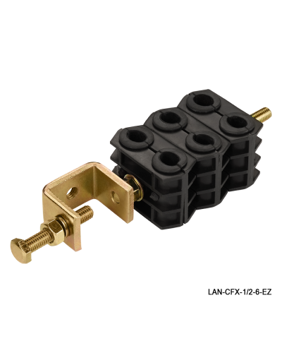 Комплект крепления для 6-ти коаксиальных кабелей диаметром 3/8-1/2, со струбциной LANMASTER LAN-CFX-1/2-6-EZ в Калуге Аксессуары для стоек и шкафов Pintop.ru