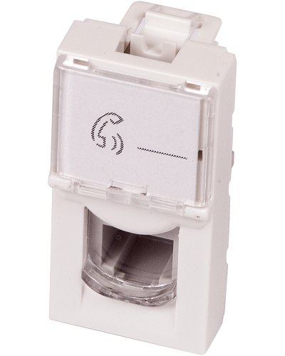 Вставка Mosaic 22.5x45, RJ-11, со шторкой и увеличенным окном маркировки, белая LANMASTER LAN-SIP-22TEL-WH в Калуге Коммутационные изделия Pintop.ru