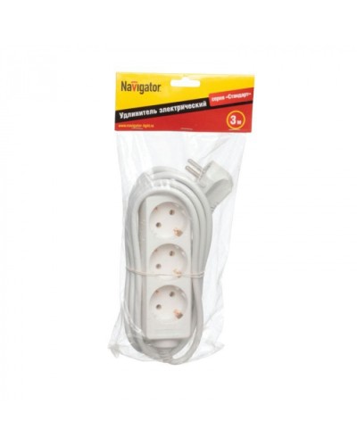 Удлинитель Navigator 94 179 NPE-S-03-300-E-3x1 с/з 3 гн. 3м в Калуге Блоки розеток Pintop.ru