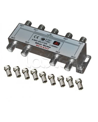Делитель телевизионный ТВx8 + 9 шт. F BOX 5-1000 МГц Silver (5шт/уп) REXANT 05-6105 в Калуге Системы видеонаблюдения Pintop.ru