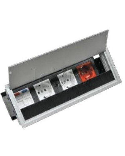 Люк настольный встраиваемый на 4 модулей (45х45мм) с крышкой, алюминий IP20 Экопласт 70044 в Калуге Системы лючков и колонн Pintop.ru