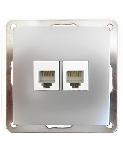 Розетка телефонная двойная 2хRJ-11 с накладкой (серебристый металлик) LK60 (865603) в Калуге Розетки компьютерные и телефонные Pintop.ru