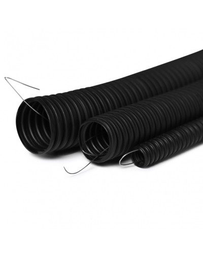 Труба гофрированная с зондом 25 мм.из ПНД, трудногорючая, безгалогенная FRHFгибкая со стальной протяжкой (черный) ПожТехКабель 713-003 в Калуге Труба гофрированная Pintop.ru