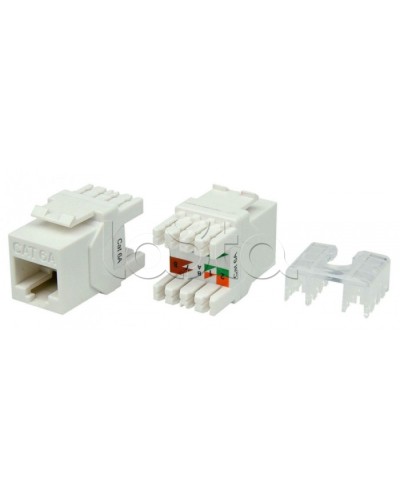 Вставка Keystone Jack RJ-45(8P8C) Hyperline KJ8-8P8C-C6A-180-WH в Калуге Модули Keystone Pintop.ru