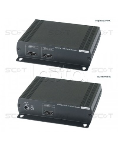 Удлинитель HDMI KVM (комплект приёмник + передатчик) по Ethernet до 120м (CAT5e) SC&T HKM01E в Калуге Видеоусилители, Модуляторы, Делители Pintop.ru