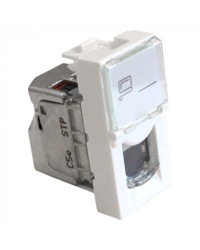 Вставка Mosaic 22.5x45, RJ-45 STP, кат.5e, со шторкой и увеличенным окном маркировки, белая LANMASTER LAN-SIP-22S5E-WH в Калуге Модули Keystone Pintop.ru