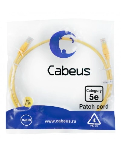 Патч-корд медный U/UTP кат.5е (1м) LSZH (желтый) Cabeus (PC-UTP-RJ45-Cat.5e-1m-YL-LSZH) в Калуге Патчкорды (медные) Pintop.ru